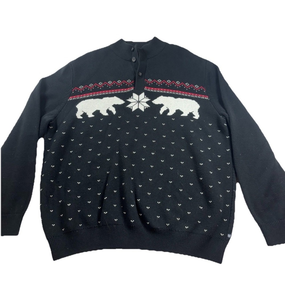 Chaos Sweater Men's 2XL Black Fair Isle Knit Pull Over 1/4 Button Holiday Winter
